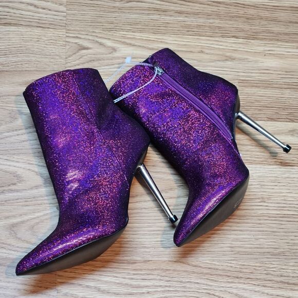 🔥NWT Nine West Iridescent Fuchsia "Tryin" Silver Stiletto Booties Size 7 - Picture 4 of 16